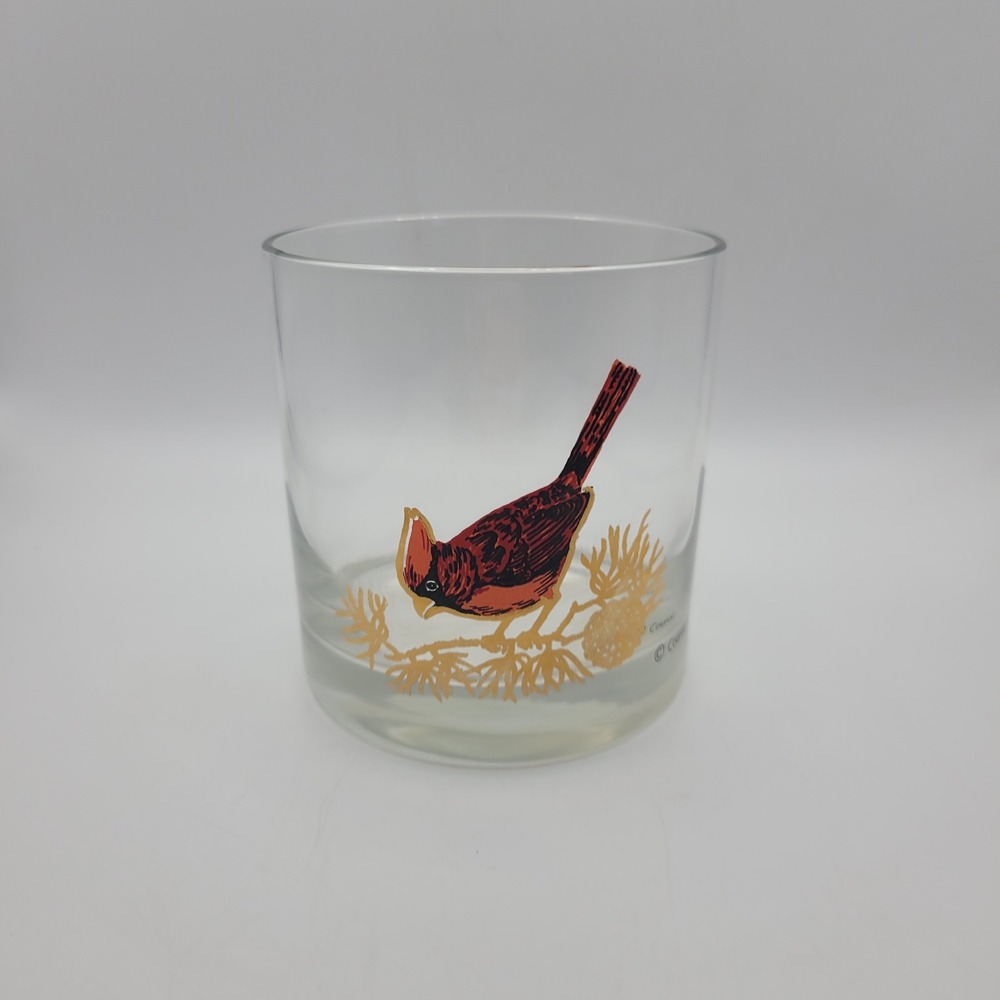 Couroc Cardinal Glass Short MCM Retro‎ Gold Red Bird Rocks Glass Vintage